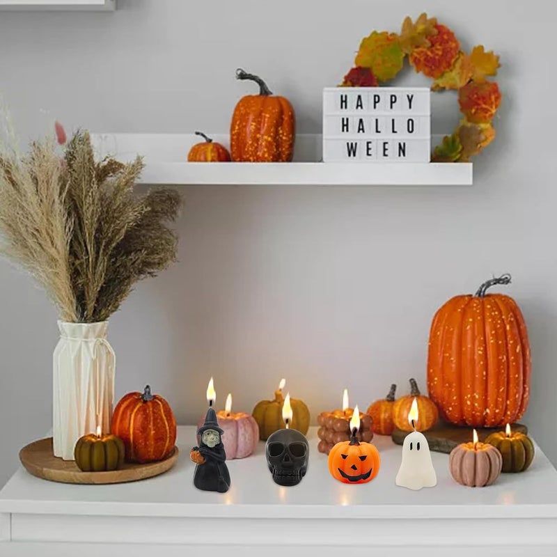 itechpanda 4 PCS Halloween Ghost Candles, Novelty Votive Cute Votive for Fall Decor Thanksgiving, Smokeless Unscented Tealight, Halloween Party, Ghost, Witch, Skull, Pumpkin Candles - Image 4